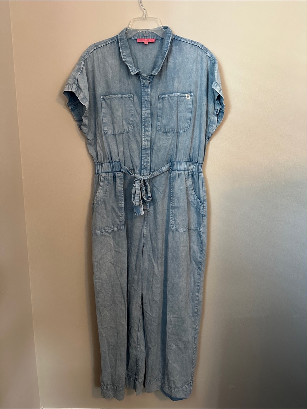 Simply Southern Light Blue Denim Top with Pink Logo Tag